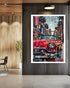 vintage red car street wall art canvas retro city decor