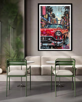 vintage car wall art canvas retro street painting in dining area decor