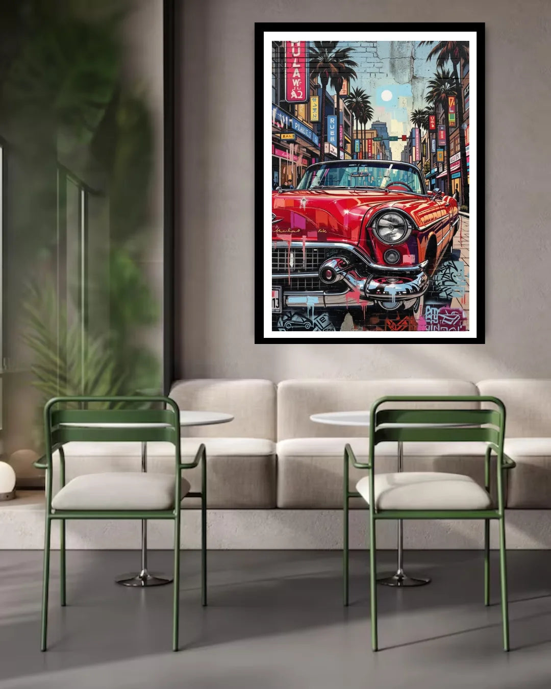 vintage car wall art canvas retro street painting in dining area decor