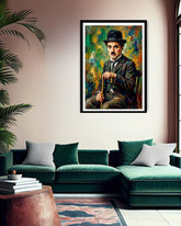 vintage gentleman portrait wall art canvas displayed in modern living room