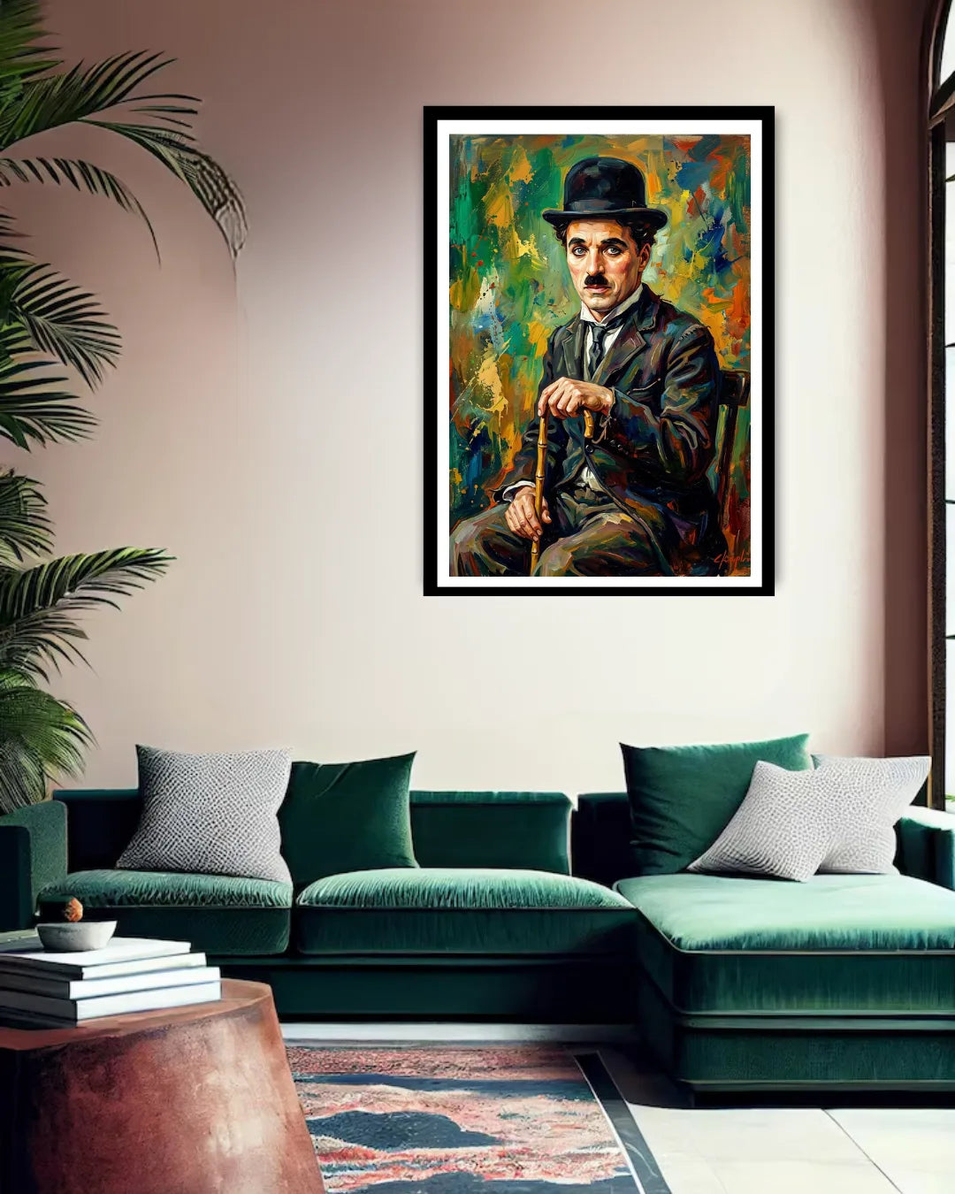vintage gentleman portrait wall art canvas displayed in modern living room