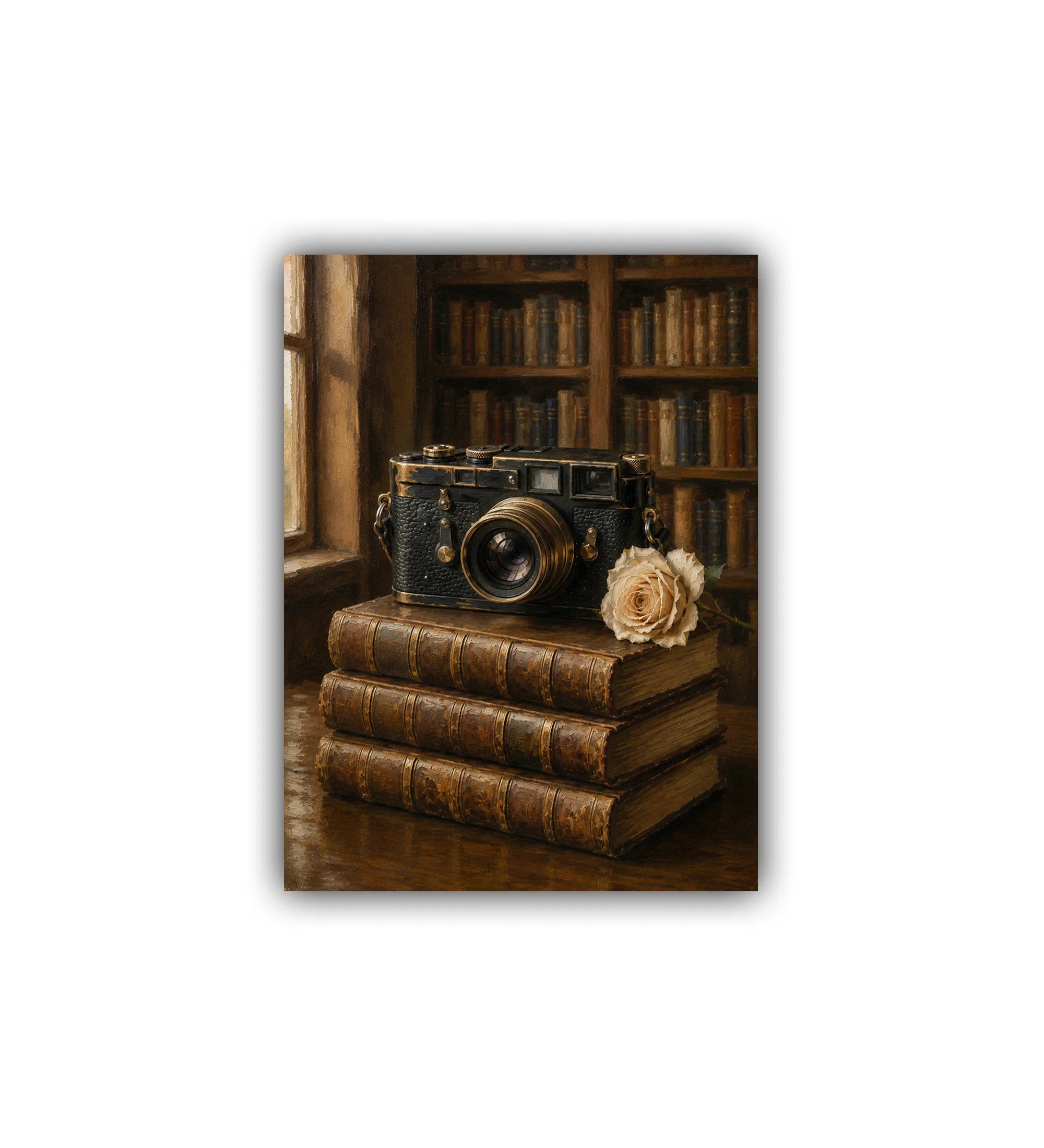 antique camera and books wall art canvas painting