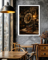 vintage gramophone wall art canvas in modern living room decor