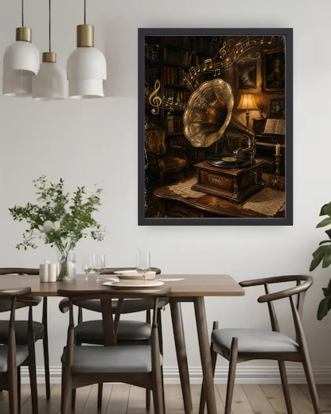 antique music player painting wall art decor
