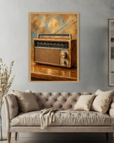vintage retro radio wall art canvas in modern living room decor