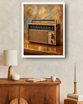 classic radio wall art canvas with wooden finish