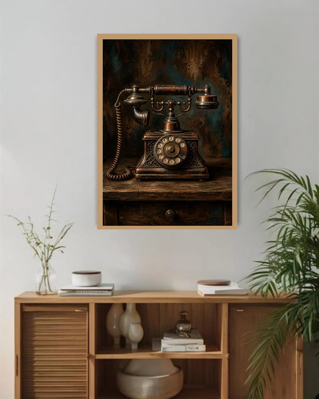 vintage rotary telephone wall art canvas in modern home decor