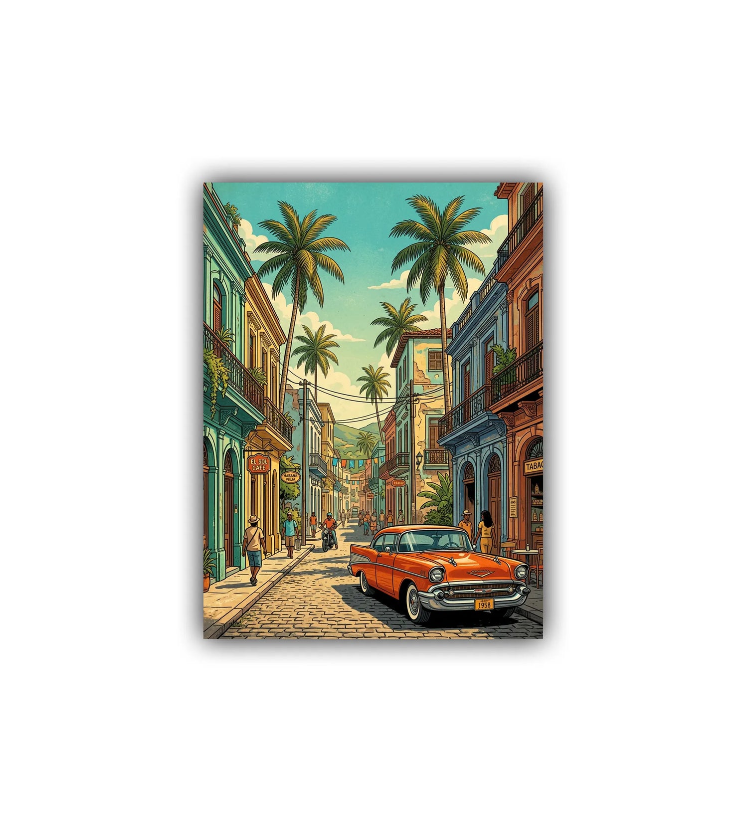 retro city wall art canvas classic car painting