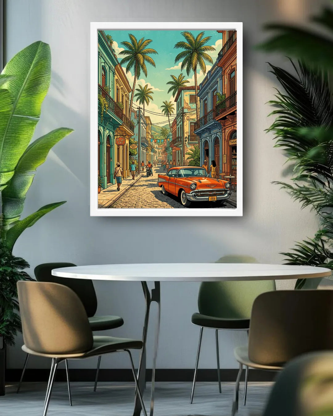 vintage car painting wall art elegant city design