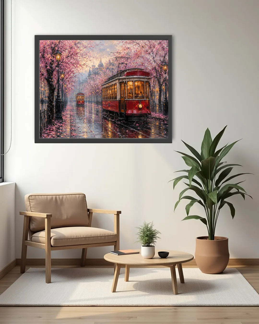 pink blossom street painting wall art design