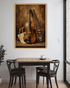 vintage violin wall art canvas in modern dining room decor