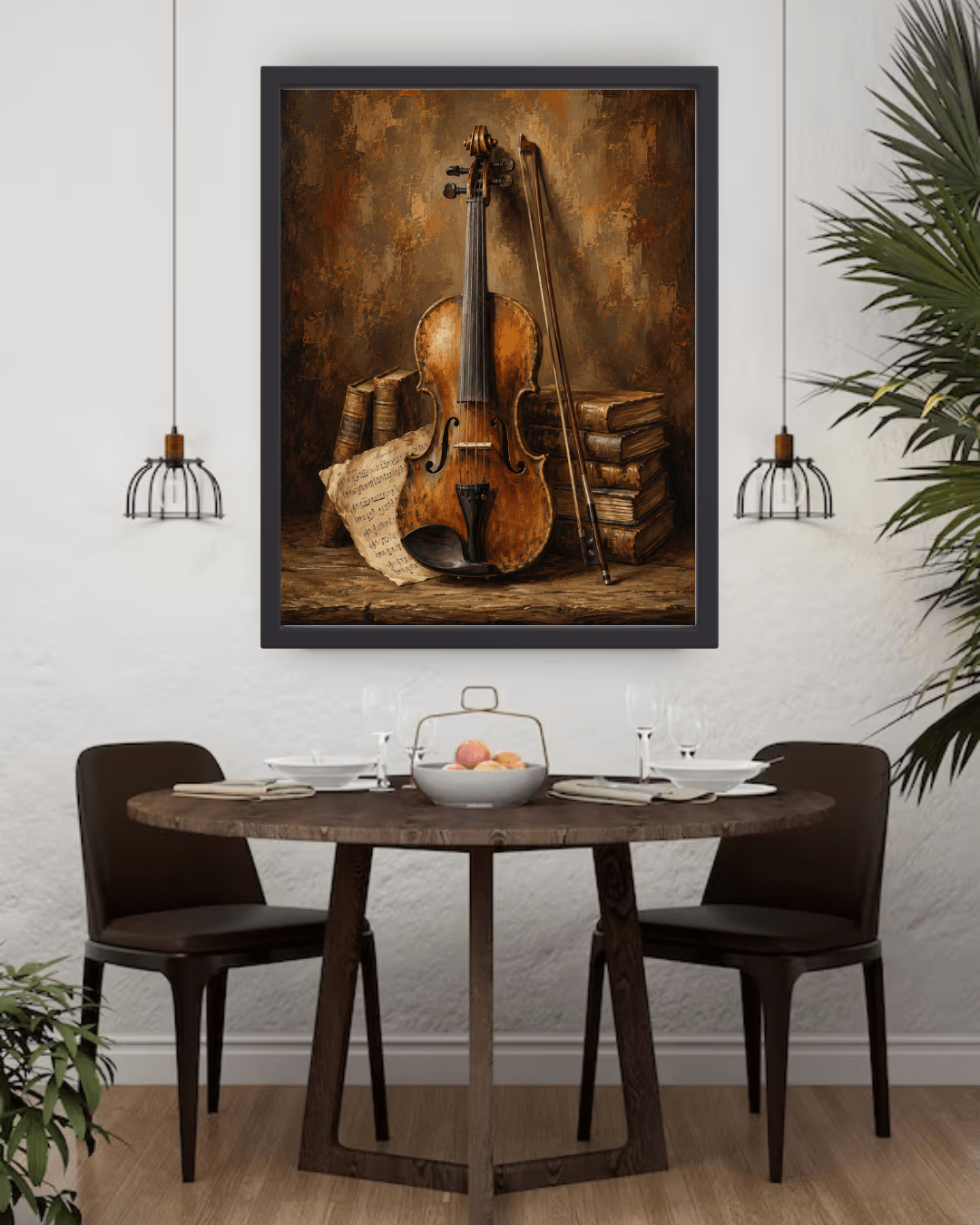 violin and sheet music painting wall art decor