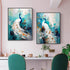 White and blue peacock wall art canvas set of two for modern home decor