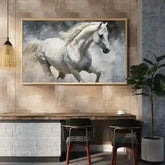 White running horse canvas wall art for modern interior decor