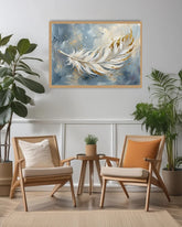white feather wall art canvas in modern living room decor