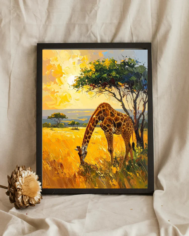 Wildlife giraffe canvas painting for wall decor
