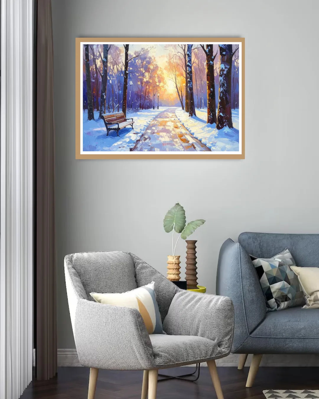 winter forest wall art canvas in modern living room decor