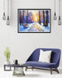 winter wall art canvas in cozy bedroom interior