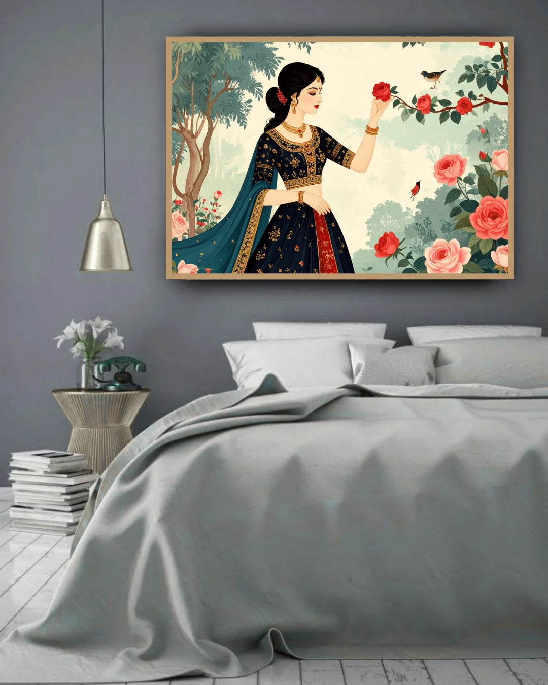 Woman canvas painting for bedroom wall decor, modern artistic wall art
