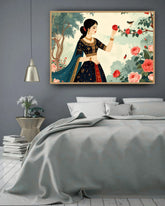 Woman canvas painting for bedroom wall decor, modern artistic wall art