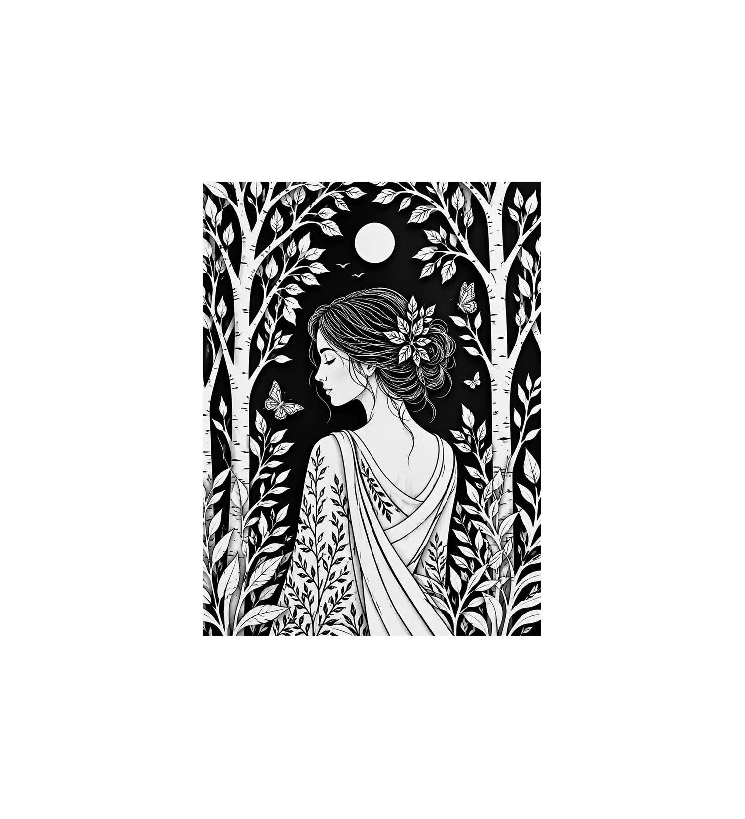 monochrome woman portrait wall art botanical painting