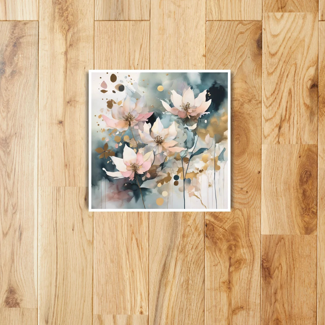 Floral painting on a wooden surface