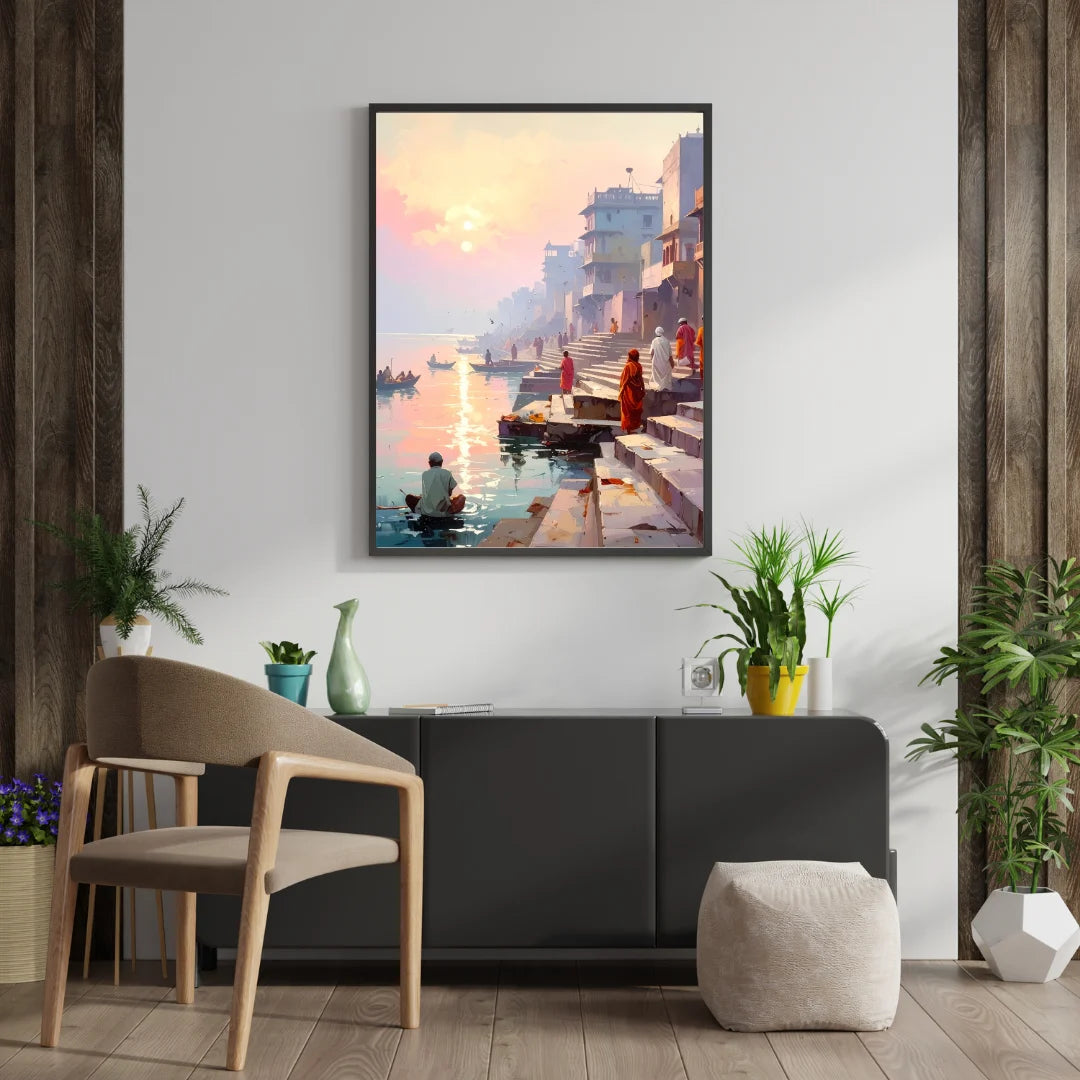 Indian ghat city canvas wall art painting
