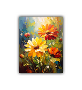 Close-up view of yellow floral wall art canvas painting
